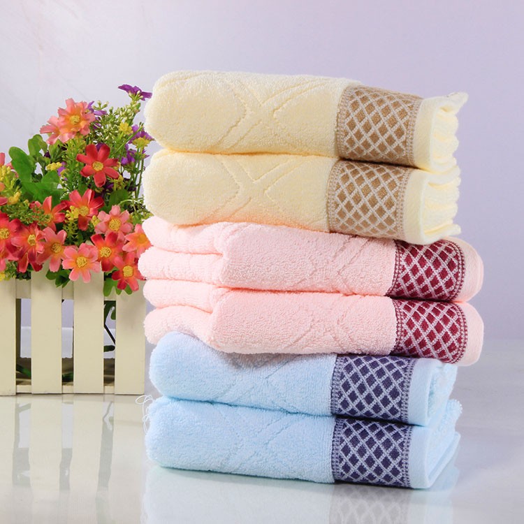 Pure cotton wide ribbon plain diamond block towel